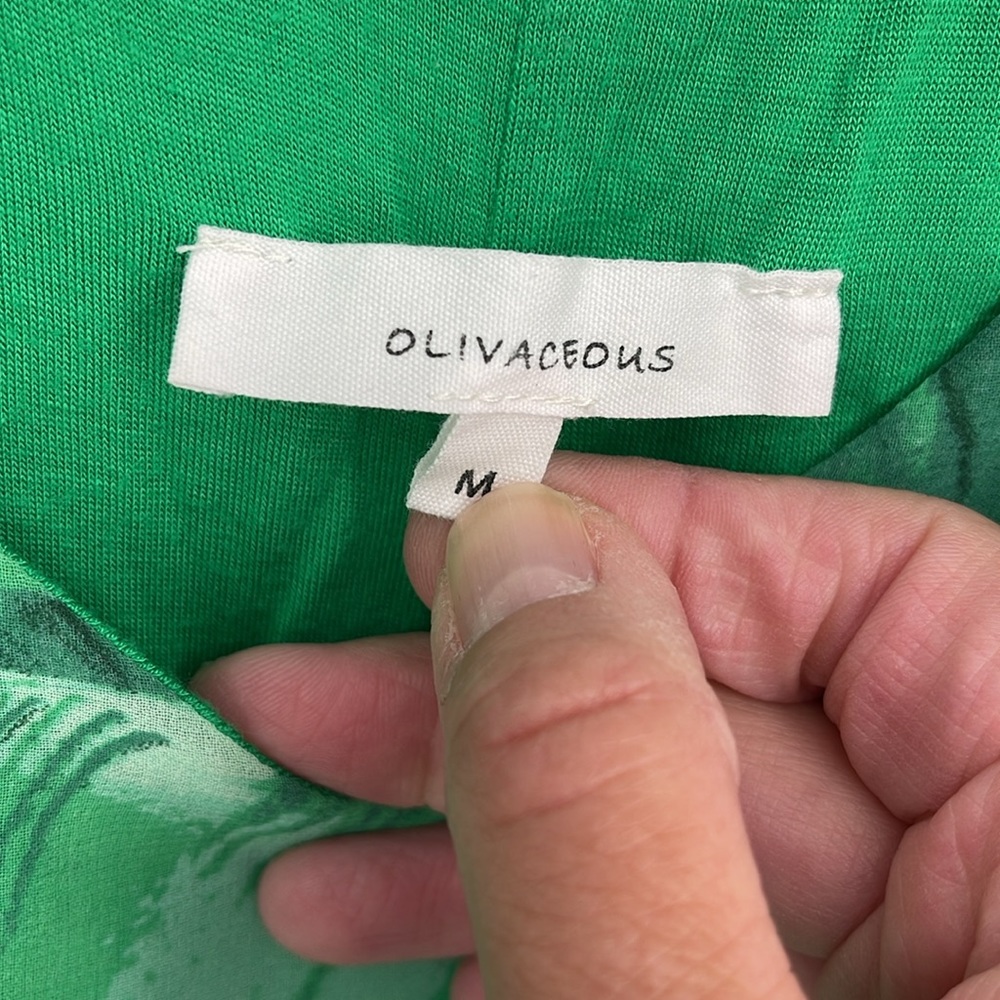Olivaceous Womens Dress M Green Tropical Floral Mini Island‎ Wear Flowy Sleeves - Picture 4 of 7